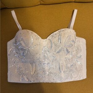 Embellished White Sequin Bustier Crop Top